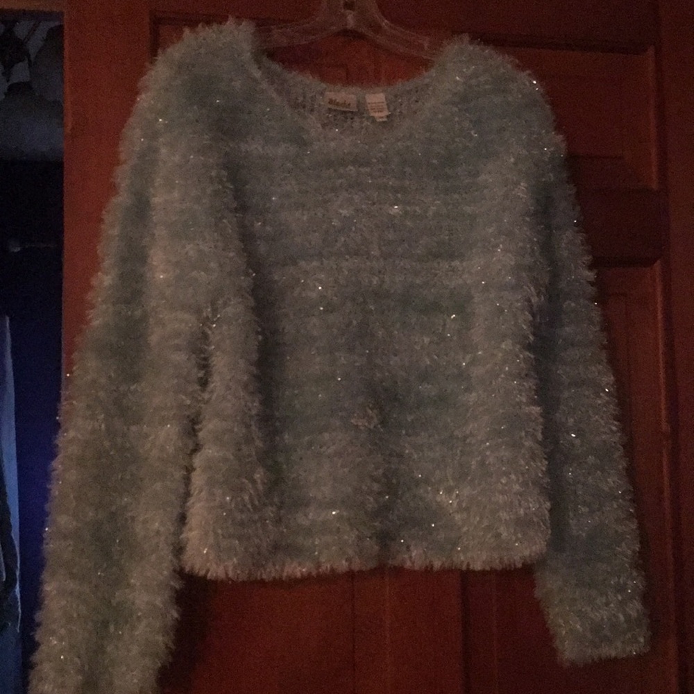 Festive sparkly light blue sweater